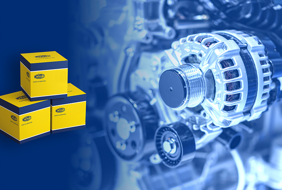 Alternatore e scatole giallo blu Magneti Marelli Parts & Services 