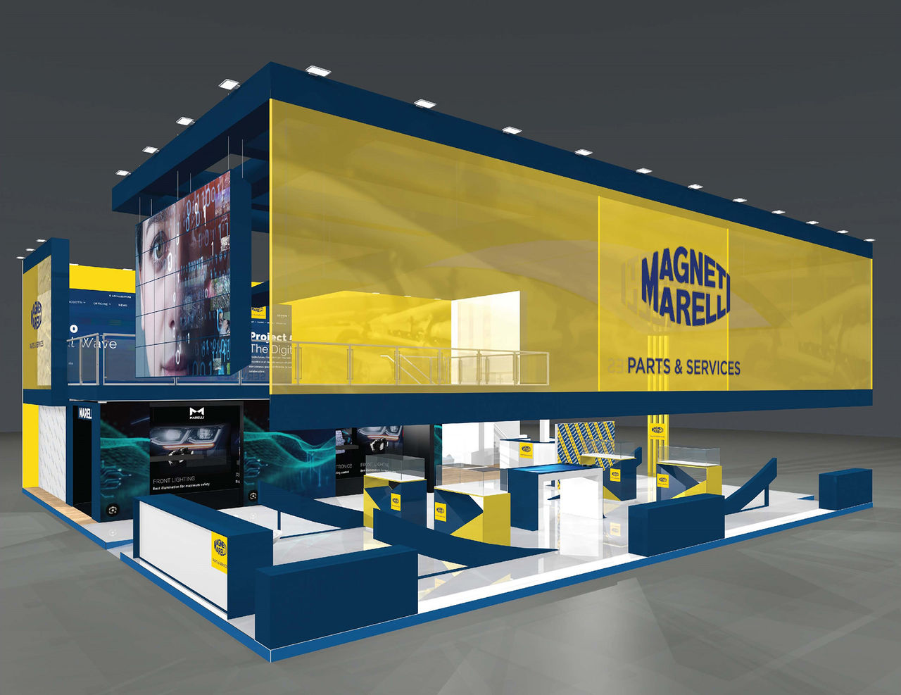 Rendering dello stand Magneti Marelli Parts & Services ad Automechanika 2024