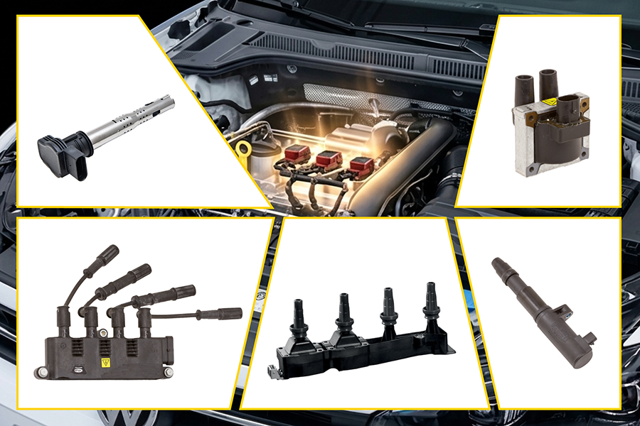 Bobine di accensione OE su motore e diverse tipologie aftermarket: pencil, standard, plug top e coil near plug