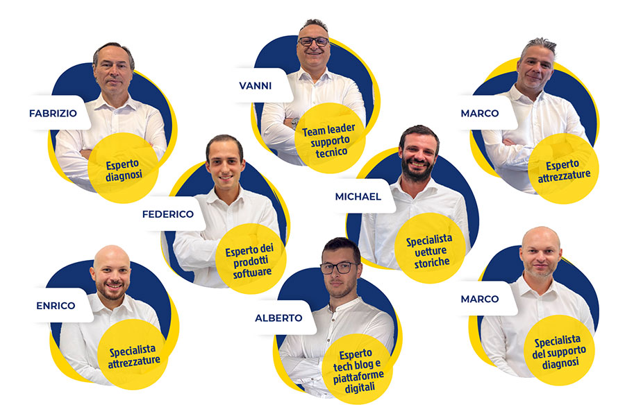 Membri del team Technical Support Magneti Marelli Parts & Services: specialisti diagnosi e supporto aftermarket multibrand